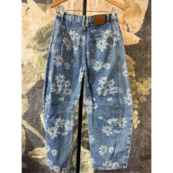 New Free People We The Free Good Luck Printed Barrel Jeans sz  26 - Picture 8 of 11